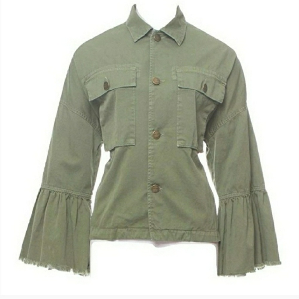 Current/Elliott The Ruffle Military Jacket NWT. Green Jacket